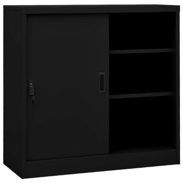 vidaXL Biuro spintelė su stumdomom durim, juoda, 90x40x90cm, plienas