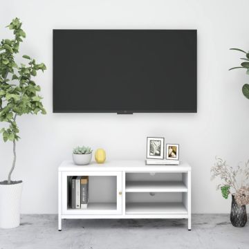 vidaXL Televizoriaus spintelė, balta, 90x30x44cm, plienas ir stiklas
