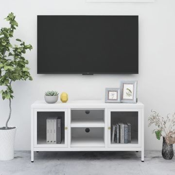 vidaXL Televizoriaus spintelė, balta, 105x35x52cm, plienas ir stiklas