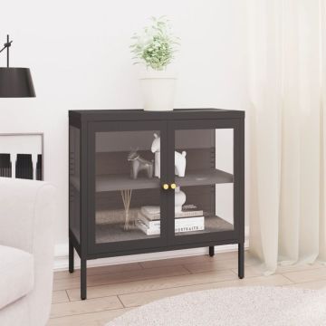 vidaXL Šoninė spintelė, antracito, 70x35x70cm, plienas ir stiklas