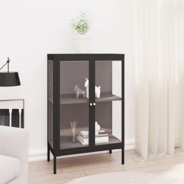 vidaXL Šoninė spintelė, juoda, 75x35x105cm, plienas ir stiklas