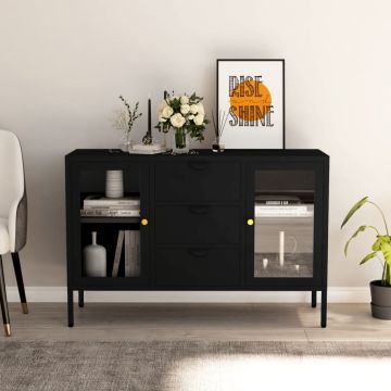 vidaXL Šoninė spintelė, juoda, 105x35x70cm, plienas/grūdintas stiklas