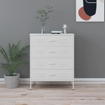 vidaXL Komoda, balta, 80x35x101,5cm, plienas