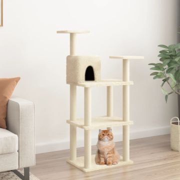 vidaXL Draskyklė katėms su stovais iš sizalio kreminės spalvos 118,5cm