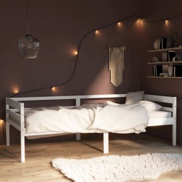 vidaXL Lovos rėmas, baltos spalvos, 90x200cm, pušies medienos masyvas