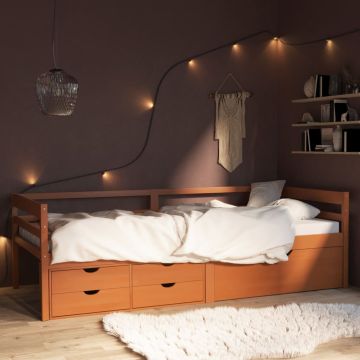 vidaXL Lovos rėmas su stalčiais ir spintele, rudas, 90x200cm, pušis