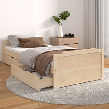 vidaXL Lovos rėmas su stalčiais, 90x200cm, pušies medienos masyvas