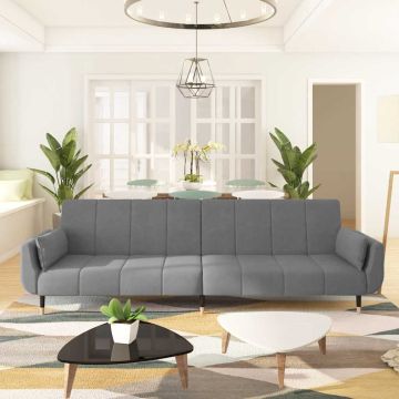 vidaXL Dvivietė sofa-lova su dvejomis pagalvėmis, pilka, aksomas
