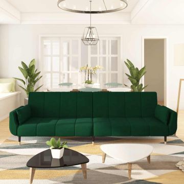 vidaXL Dvivietė sofa-lova su dvejomis pagalvėmis, žalia, aksomas
