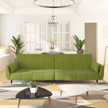 vidaXL Dvivietė sofa-lova su dvejomis pagalvėmis, žalia, aksomas