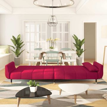 vidaXL Dvivietė sofa-lova su dvejomis pagalvėmis, vyno, aksomas