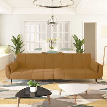 vidaXL Dvivietė sofa-lova su dvejomis pagalvėmis, ruda, aksomas