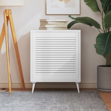 vidaXL Spintelės durelės, baltos, 61,5x59,4cm, pušis, žaliuzių dizaino