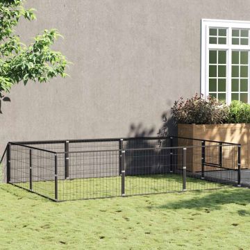 vidaXL Voljeras šunims, juodos spalvos, 6m², plienas