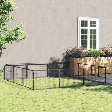 vidaXL Voljeras šunims, juodos spalvos, 9m², plienas