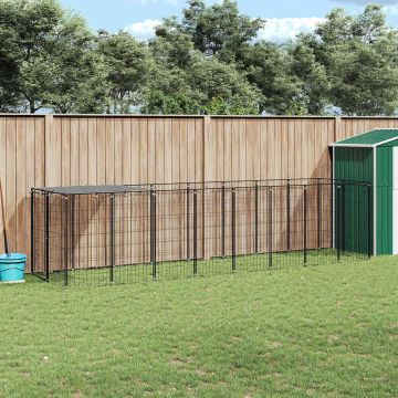 vidaXL Voljeras šunims, juodos spalvos, 4,84 m², plienas