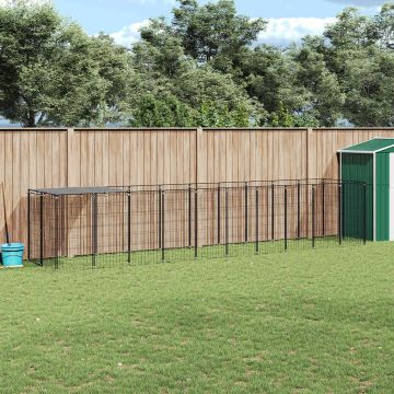 vidaXL Voljeras šunims, juodos spalvos, 6,05 m², plienas