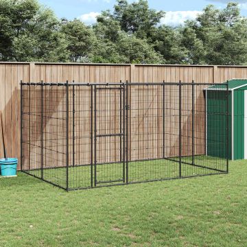 vidaXL Lauko voljeras šunims su stogu, plienas, 7,26m²