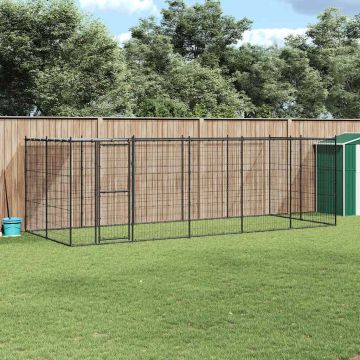 vidaXL Lauko voljeras šunims su stogu, plienas, 12,1m²