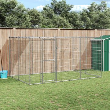 vidaXL Lauko voljeras šunims su stogu, galvanizuotas plienas, 7,26m²