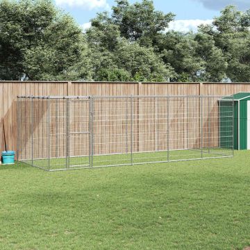 vidaXL Lauko voljeras šunims su stogu, galvanizuotas plienas, 12,1m²