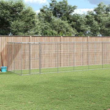 vidaXL Lauko voljeras šunims su stogu, galvanizuotas plienas, 21,78m²