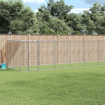 vidaXL Lauko voljeras šunims su stogu, galvanizuotas plienas, 26,62m²