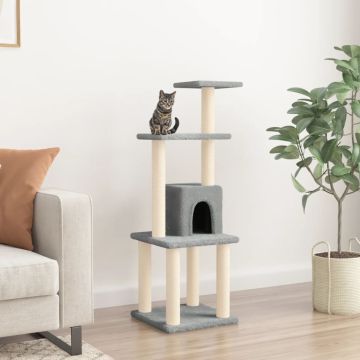 vidaXL Draskyklė katėms su stovais iš sizalio, šviesiai pilka, 105cm