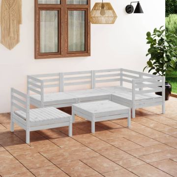 vidaXL Sodo poilsio baldų komplektas, 6 dalių, baltas, pušies masyvas