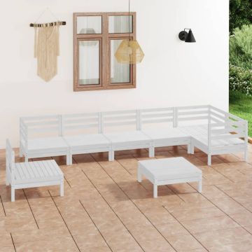 vidaXL Sodo poilsio baldų komplektas, 8 dalių, baltas, pušies masyvas