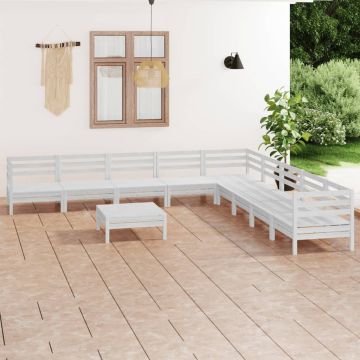 vidaXL Sodo poilsio baldų komplektas, 10 dalių, baltas, pušies masyvas