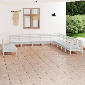 vidaXL Sodo poilsio baldų komplektas, 11 dalių, baltas, pušies masyvas