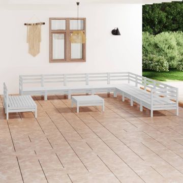 vidaXL Sodo poilsio baldų komplektas, 12 dalių, baltas, pušies masyvas