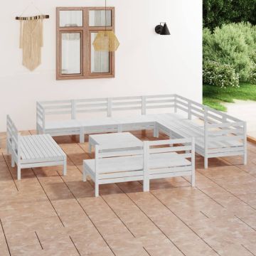 vidaXL Sodo poilsio baldų komplektas, 12 dalių, baltas, pušies masyvas