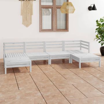 vidaXL Sodo poilsio baldų komplektas, 6 dalių, baltas, pušies masyvas