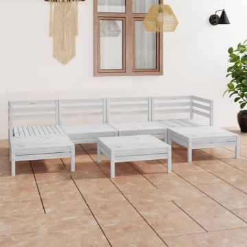 vidaXL Sodo poilsio baldų komplektas, 7 dalių, baltas, pušies masyvas