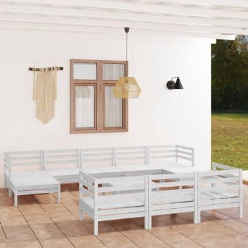 vidaXL Sodo poilsio baldų komplektas, 11 dalių, baltas, pušies masyvas