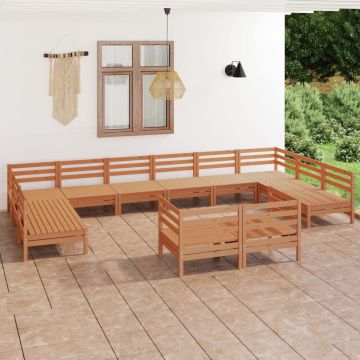 vidaXL Sodo poilsio baldų komplektas, 12 dalių, medaus rudas, pušis