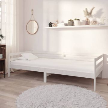 vidaXL Lova su čiužiniu, balta, 90x200cm, pušies medienos masyvas