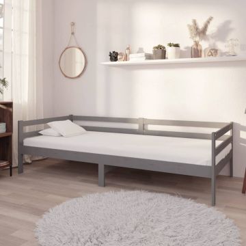 vidaXL Lova su čiužiniu, pilka, 90x200cm, pušies medienos masyvas