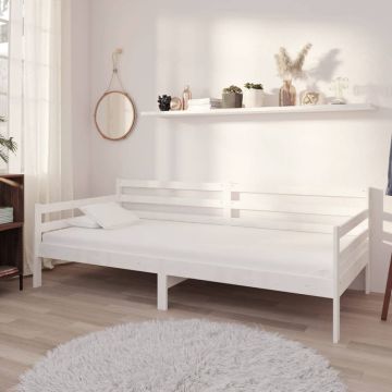 vidaXL Lova su čiužiniu, balta, 90x200cm, pušies medienos masyvas