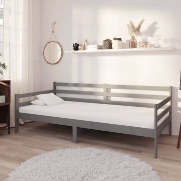vidaXL Lova su čiužiniu, pilka, 90x200cm, pušies medienos masyvas
