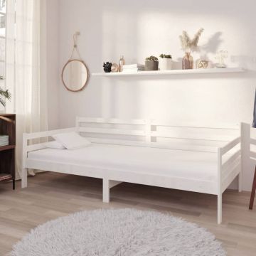 vidaXL Lova su čiužiniu, balta, 90x200cm, pušies medienos masyvas