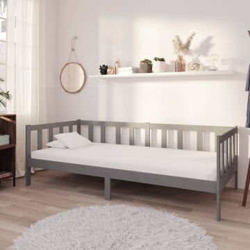 vidaXL Lova su čiužiniu, pilka, 90x200cm, pušies medienos masyvas