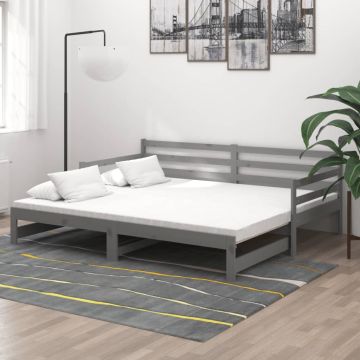 vidaXL Ištraukiama lova, pilka, 2x(90x200)cm, pušies medienos masyvas