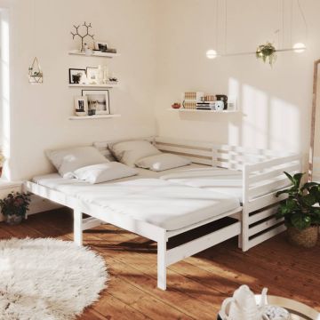 vidaXL Ištraukiama lova, balta, 2x(90x200)cm, pušies medienos masyvas