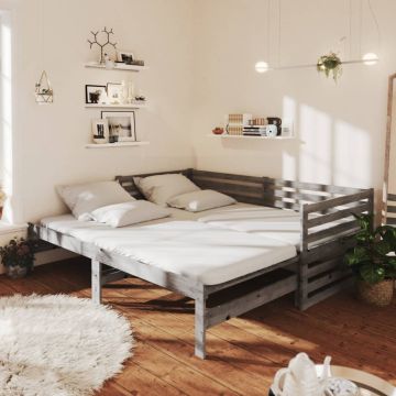vidaXL Ištraukiama lova, pilka, 2x(90x200)cm, pušies medienos masyvas