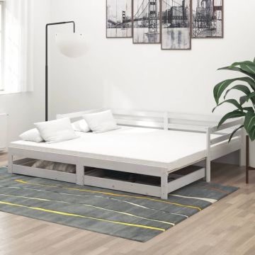 vidaXL Ištraukiama lova, balta, 2x(90x200)cm, pušies medienos masyvas