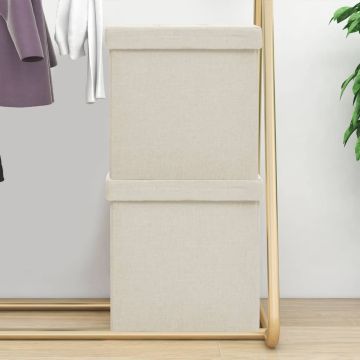 vidaXL Taburetės-daiktadėžės, 2vnt., kreminės baltos, dirbtinis linas