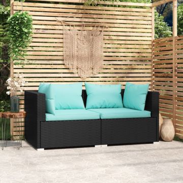 vidaXL Dvivietė sofa su pagalvėlėmis, juodos spalvos, poliratanas